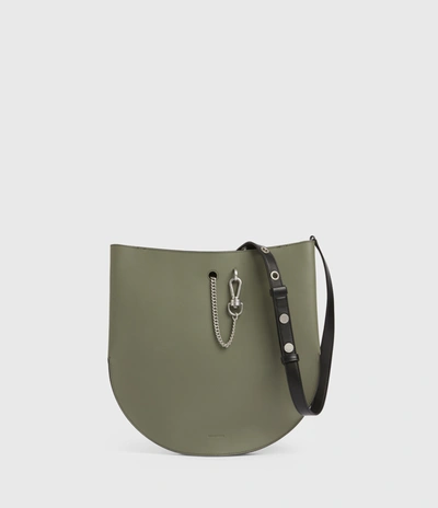 Allsaints Beaumont Leather Hobo Bag In Sage Green