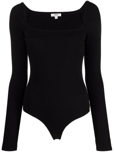 Agolde Hanley Ribbed Stretch-organic Cotton And Tencel Lyocell-blend Thong Bodysuit In Black