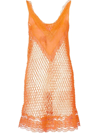 burberry orange dress Burberry Fishnet And Lace Mini Dress, Amber Orange