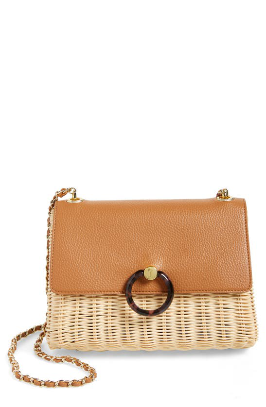Ted Baker Janiya Faux Leather & Woven Rattan Crossbody Bag In Taupe