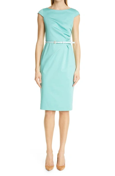 Max Mara Zic Cotton Sateen Belted Cap Sleeve Dress In Turquoise