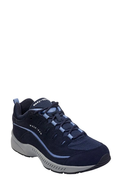 Easy Spirit Women's Romy Round Toe Casual Lace Up Walking Shoes Women's Shoes In Indigo Blue Suede