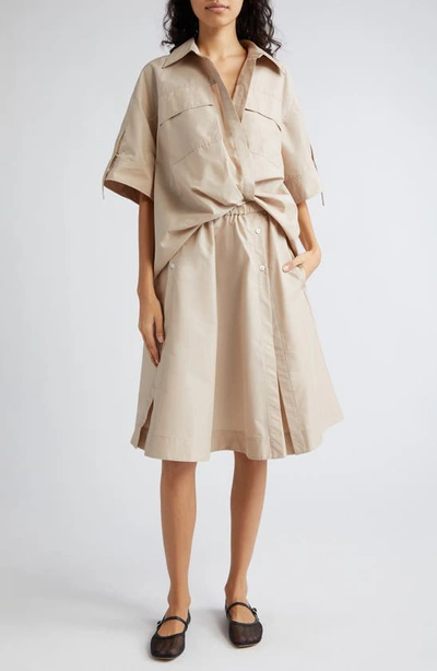 3.1 Phillip Lim Draped Elbow Sleeve Stretch Cotton Shirtdress In Khaki