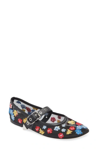 3.1 Phillip Lim / フィリップ リム Flowerworks Mesh Mary Jane Flat In Black Multi