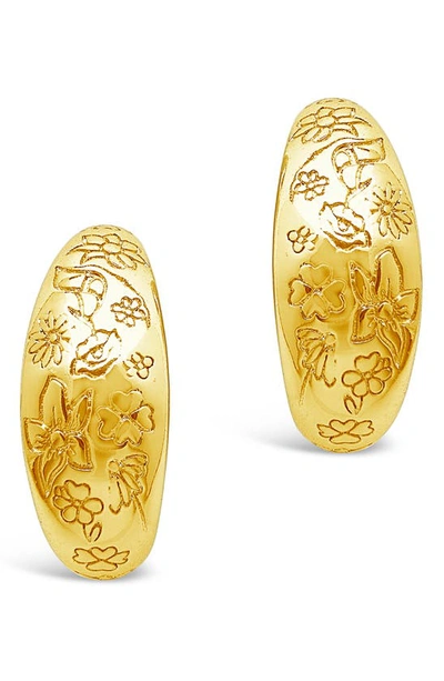 Sterling Forever Women's Engraved Flower Hoop Earrings In K Gold Plated