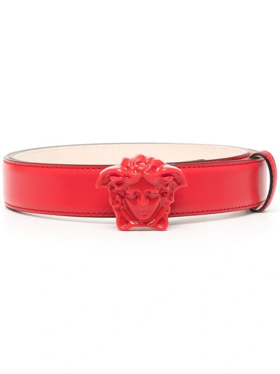 Versace Leather Medusa-buckle Belt In Red