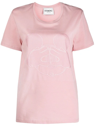Iceberg Mickey Mouse-embroidered T-shirt In Pink