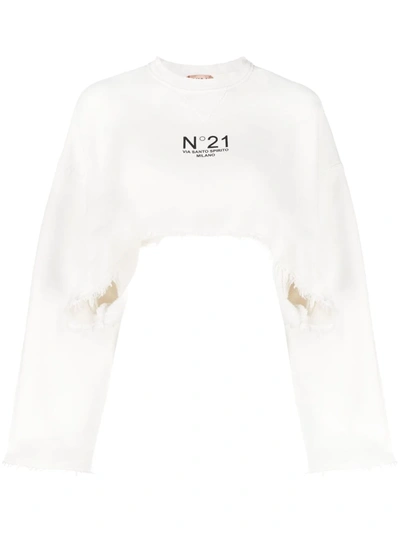 N°21 Cropped Logo-print Sweatshirt In White