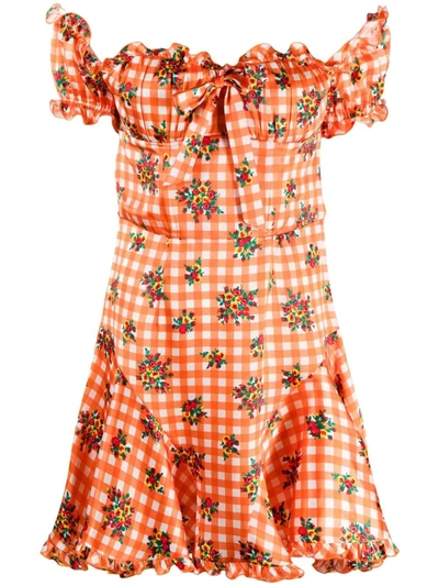 Alessandra Rich Ruffled Gingham-print Minidress In Orange,white