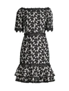 Shani Bateau-neck Short-sleeve Embroidered Lace Dress In Black/white