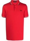 Fred Perry Striped Edge Cotton Piquet Polo In Red