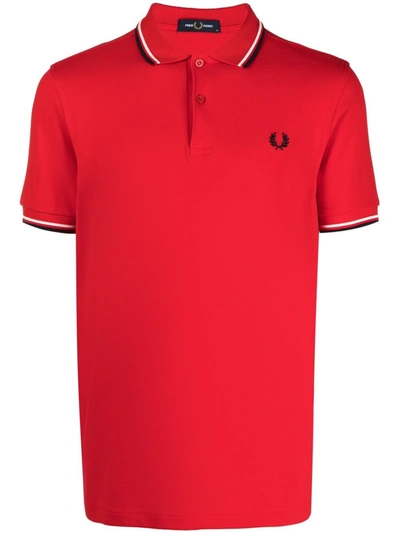 Fred Perry Striped Edge Cotton Piquet Polo In Red
