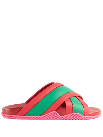 Gucci Women's Web Slide Sandals In Green And Red Rubber