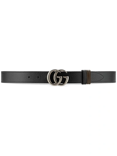 Gucci Reversible Black & Brown Thin Gg Marmont Belt In 1062 Nero/cocoa