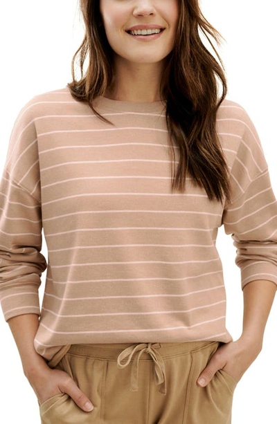 Splendid Striped Pullover Sweatshirt In Travertine/ Blush