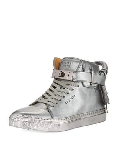 Buscemi 100mm Metallic Lace-up High-top Sneakers In Silver