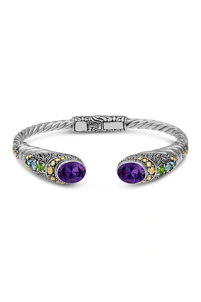 Devata 18k Gold & Sterling Silver Amethyst Bali Filigree Hinged Cuff Bracelet In Silver-gold-purple-green