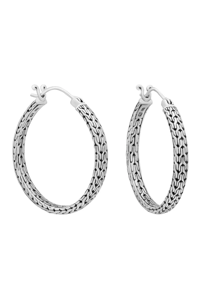 Devata Sterling Silver Bali Filigree Dragon Bone Large Hoop Earrings