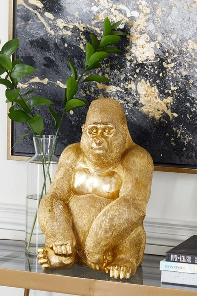 Willow Row Antique Gold Polystone Sitting Gorilla
