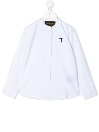 Trussardi Junior Kids' Embroidered-logo Band Collar Shirt In White