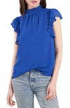 1.state Flutter Sleeve Smocked Neck Blouse In Cobalt Sea