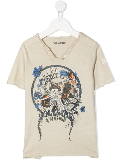 Zadig & Voltaire Kids' Graphic Print Short-sleeved T-shirt In Neutrals