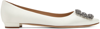 Manolo Blahnik Hangisi Embellished Leather Point-toe Flats In White