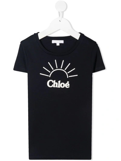 Chloé Kids' T-shirt With Front Embroidery In Blue