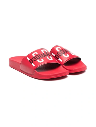 Dsquared2 Teen Icon-print Slides In Red