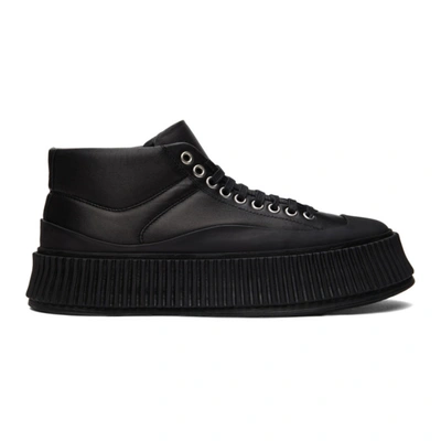 Jil Sander Black Leather Platform Sneakers In 001 - Black