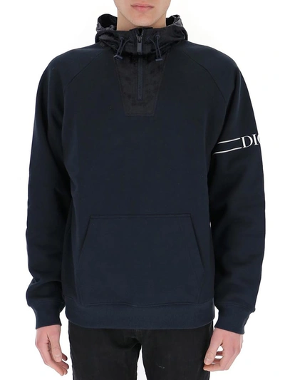Dior Homme Oblique Detail Oversized Hoodie In Blue