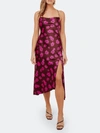 Astr Gaia Floral Satin Midi Dress In Magenta