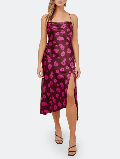 Astr Gaia Floral Satin Midi Dress In Magenta