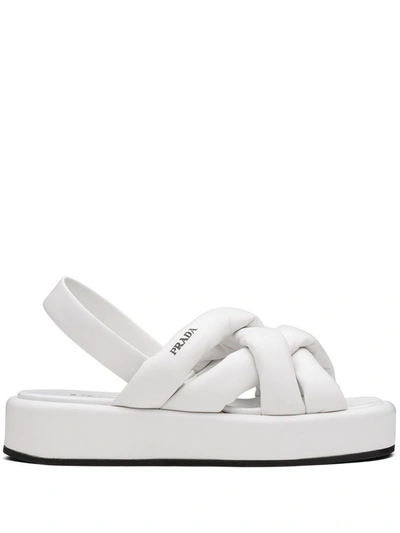 Prada Tubular Strap Platform Sandals In White