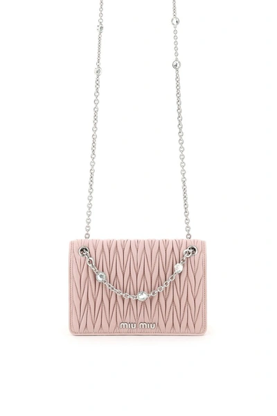 Miu Miu Cloque' Nappa Mini Bag Crystal Chain In Opale (pink)