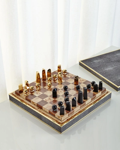 Aerin Chocolate Faux-shagreen Chess Set