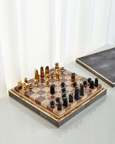 Aerin Chocolate Faux-shagreen Chess Set In White