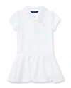 Ralph Lauren Kids' Girl's Short-sleeve Knit Drop-waist Polo Dress In White