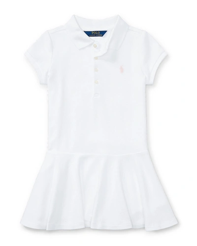 Polo Ralph Lauren Girl's Short-sleeve Knit Drop-waist Polo Dress In White