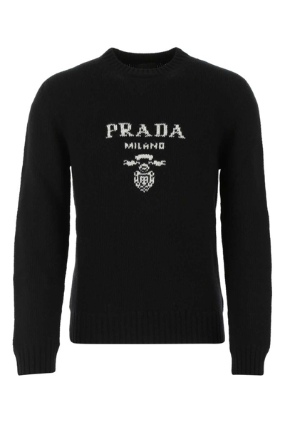Prada Intarsia-knit Logo Sweatshirt In Black