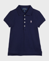 Polo Ralph Lauren Kids' Girl's Logo Embroidered Short-sleeve Polo Shirt In Refined Navy
