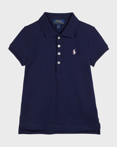 Ralph Lauren Kids' Girl's Logo Embroidered Short-sleeve Polo Shirt In French Navy