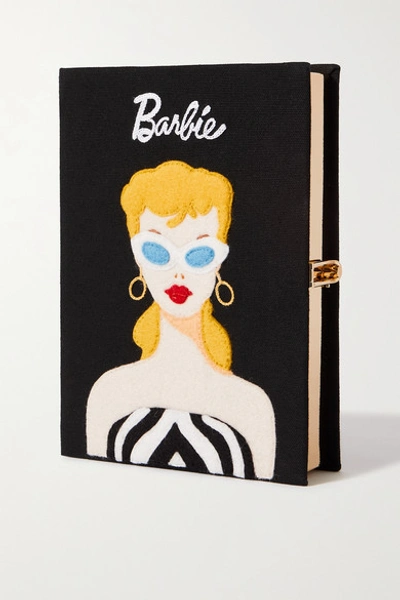 Olympia Le-tan + Barbie Embroidered Appliquéd Canvas Clutch In Black