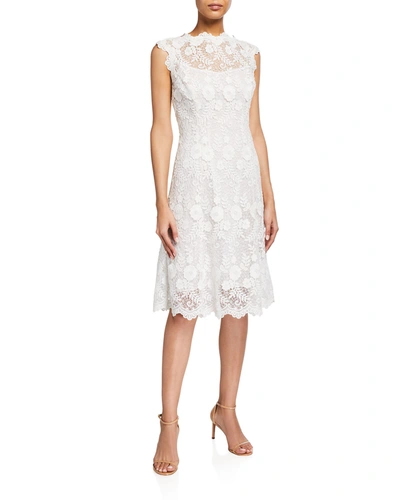 Rickie Freeman For Teri Jon Cap-sleeve Floral Lace Dress In White