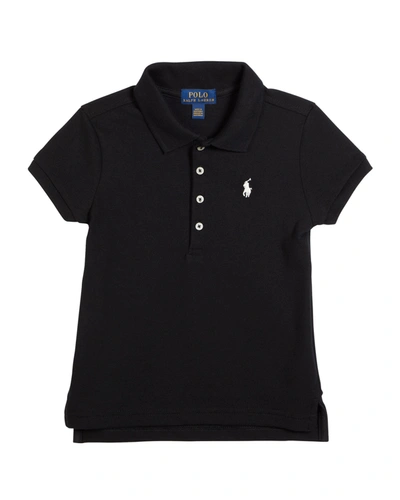 Polo Ralph Lauren Kids' Girl's Logo Embroidered Short-sleeve Polo Shirt In Polo Black