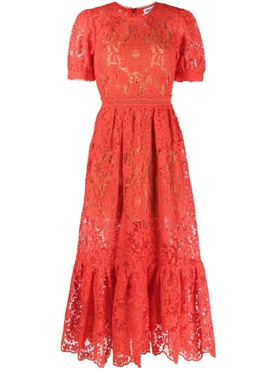 Self-portrait Guipure Lace Midi Dress In Rosso