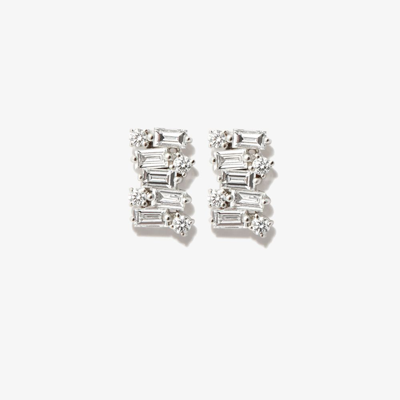 Suzanne Kalan 18k Gold Diamond Firework Stud Earrings In Silver