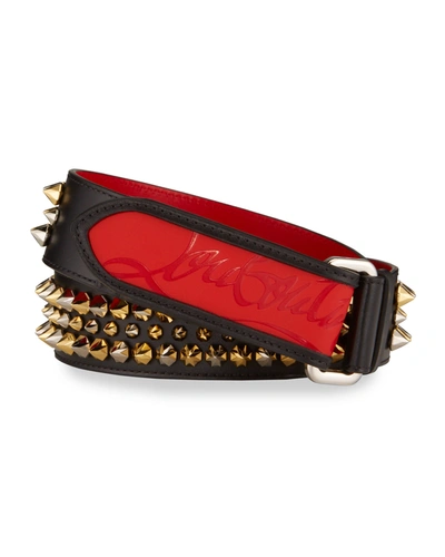 Christian Louboutin Men's Loubi Spiked Leather Belt In Black/red