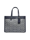 Coach Field Leather-trimmed Signature Coated Canvas Tote In Brass/navy Midnight Navy