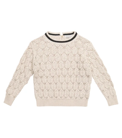 Brunello Cucinelli Kids' Embellished Cotton Sweater In Beige